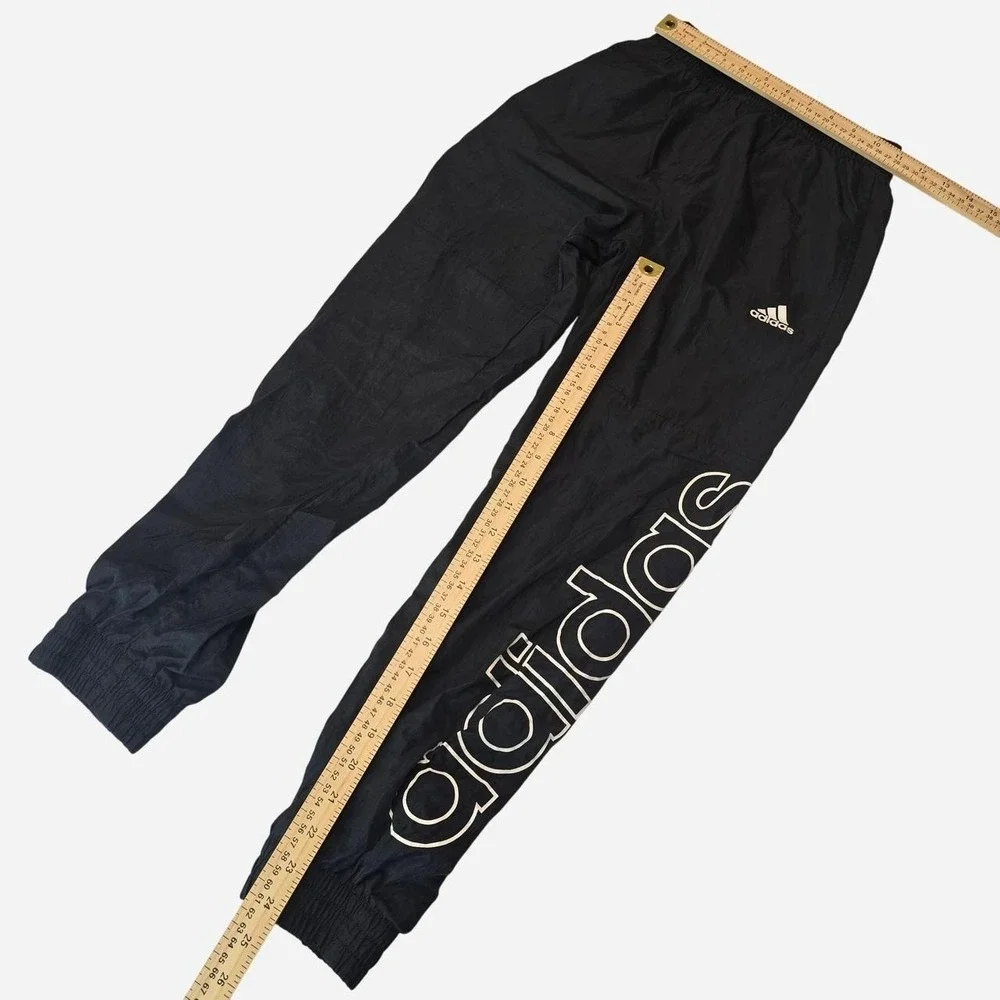 Adidas black track pants nylon white logo kids- 10-12 M)